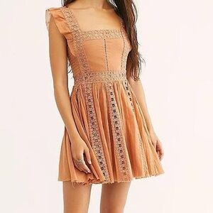Free People FP ONE Verona Lace Mini Dress in Peach, L